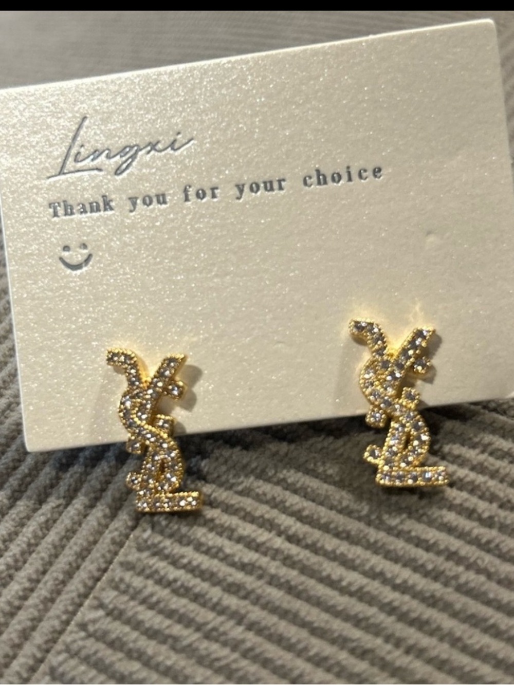 Gold tone Pavé Lettered Rhinestone Drop Stud Earrings -